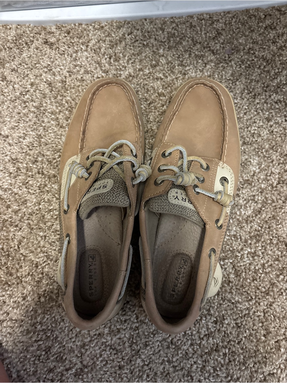 Sperry womems Two-Tone Tan and Cream Leather Boat Shoes
